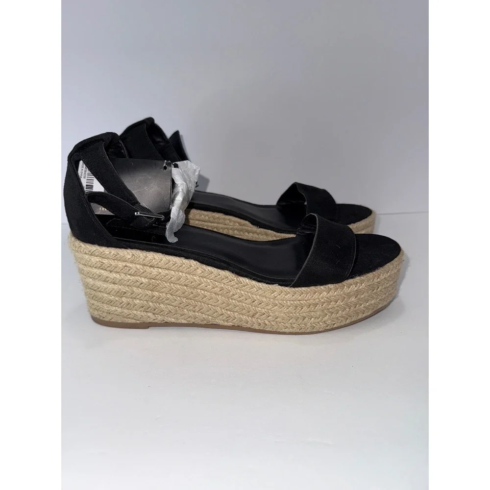 Women 9 Espadrilles Blk Wedges Sandals Chunky Resort Boho Raffia Festival Y2K‎